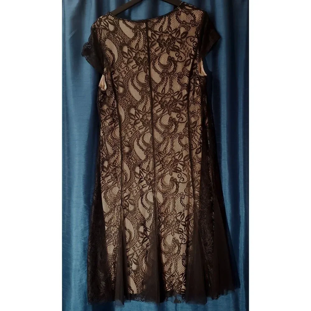 Candalite Women's Black Lace/Nude Underlay Dress Sz. 1x Cocktail/Wedding/Holiday - Picture 2 of 5